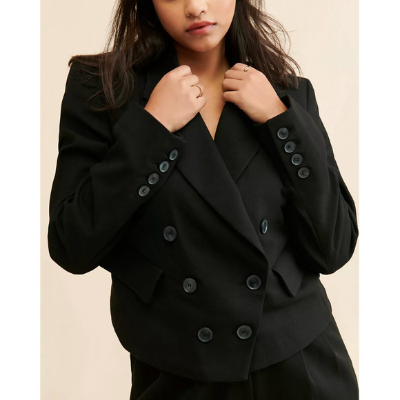 NEW FREE PEOPLE BLACK DOUBLE BREASTED BLAZER JACKET SIZE S - Picture 6 of 12